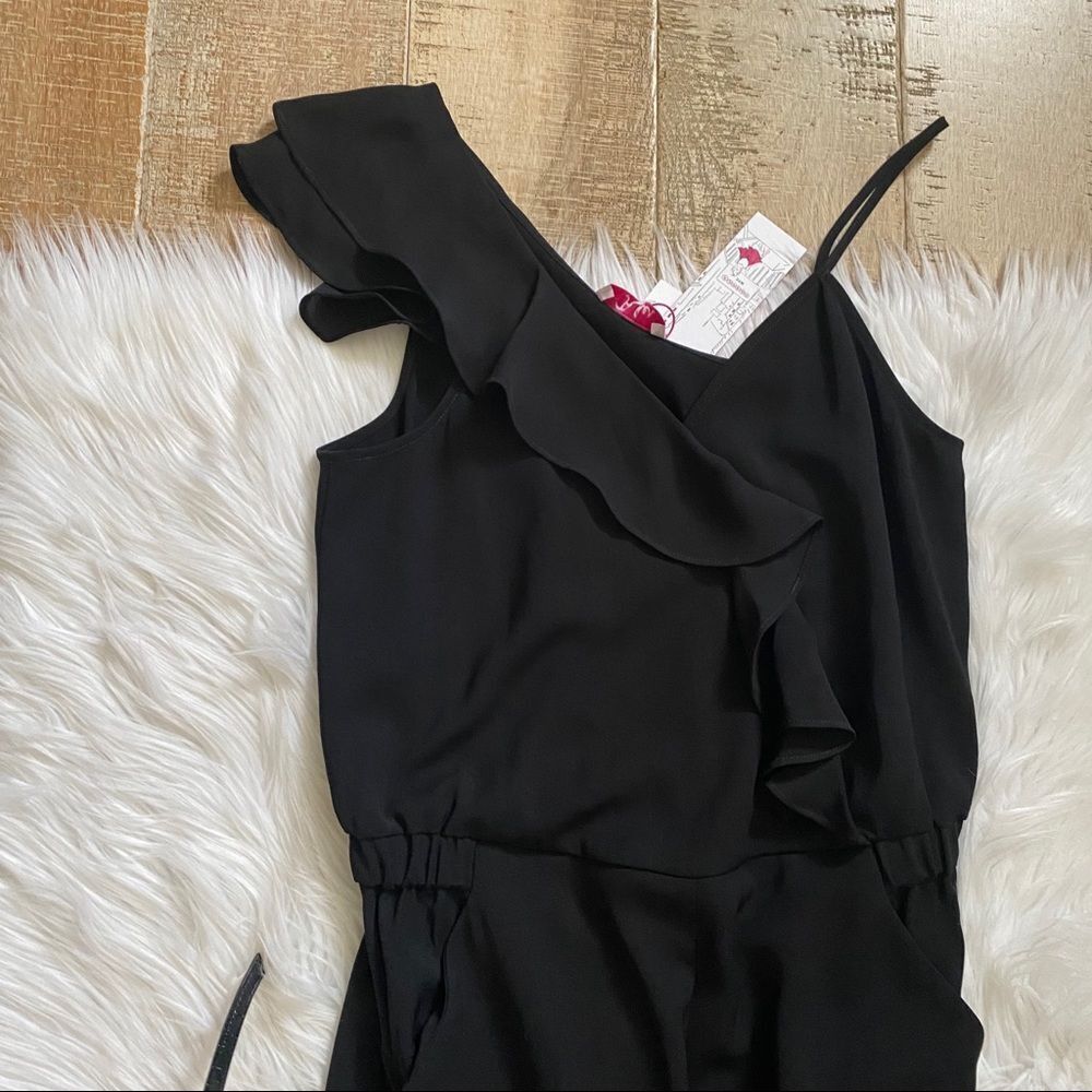 Nwt! Parker Addison Black Faux Wrap Asymmetric Shoulder Ruffle Jumpsuit 0 — image 5 of 8